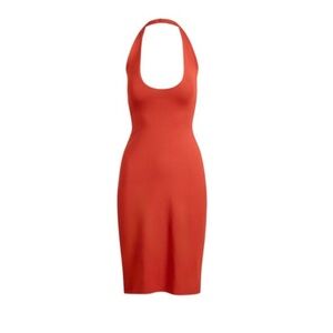 SKIMS Smooth Lounge Midi Halter Dress in Color Terra; Size S